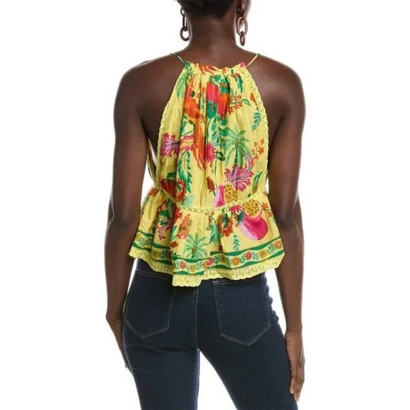 💕FARM RIO💕 Yellow Delicate Fruit Garden Sleeveless Blouse ~ Medium NWT